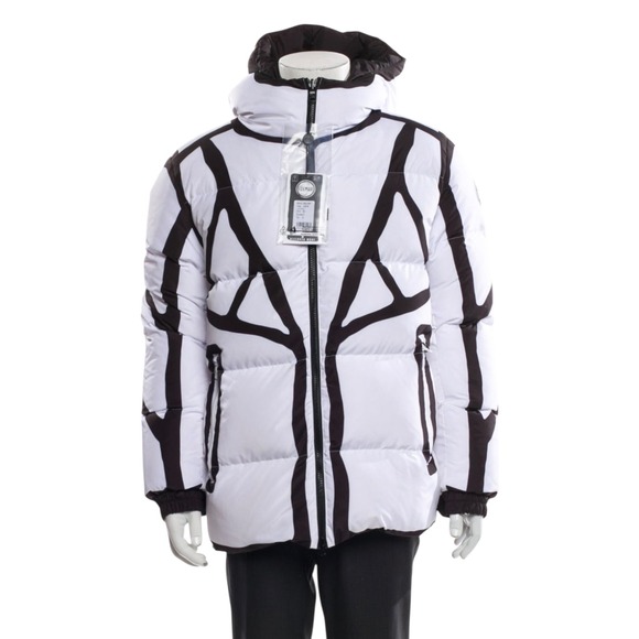 Colmar Reversible Down Puffer Jacket Large Black White Graphic Print Hooded NWT - Picture 4 of 15